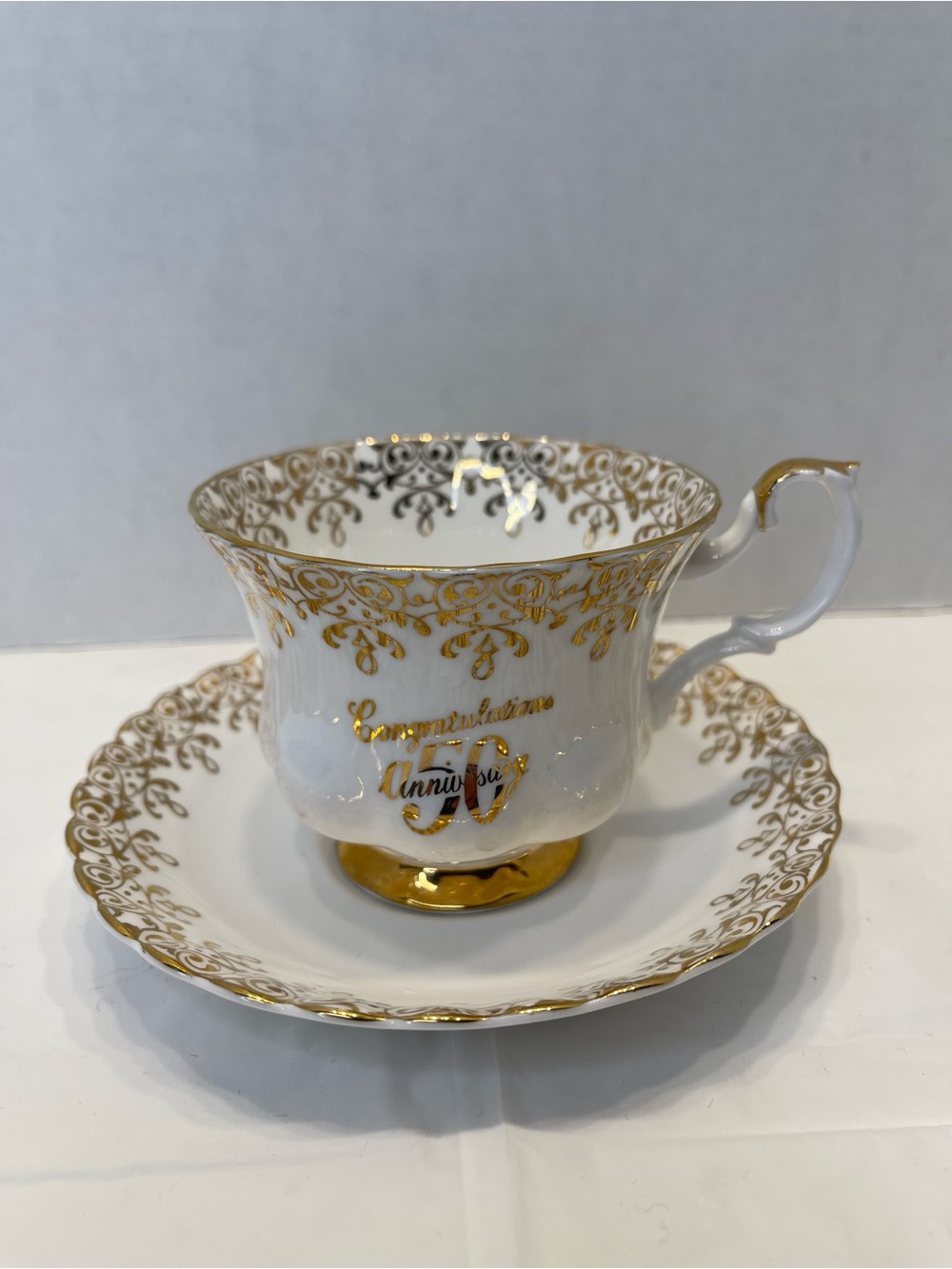 Royal Albert White and Gold Porcelain Teacup & Saucer